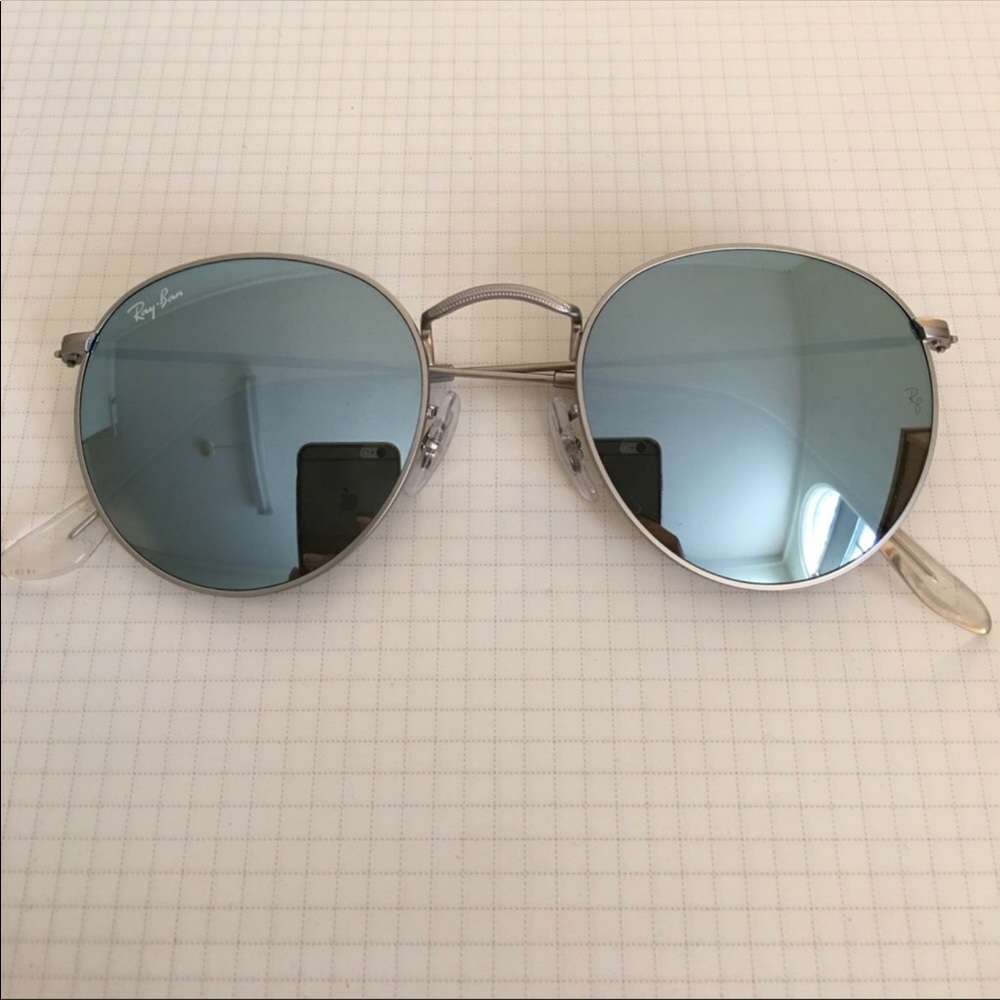 Ray Ban baby blue sunglasses with matte silver rim